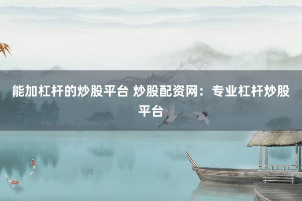 能加杠杆的炒股平台 炒股配资网：专业杠杆炒股平台