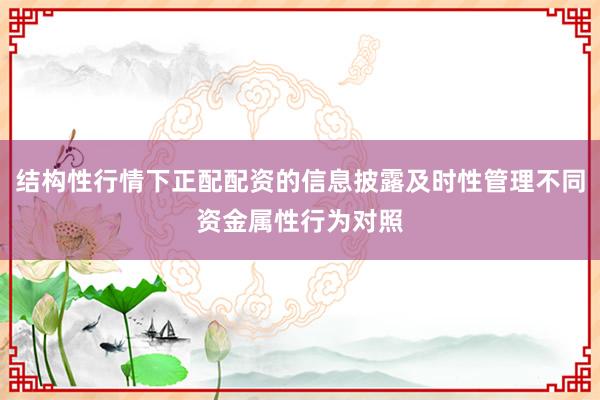 结构性行情下正配配资的信息披露及时性管理不同资金属性行为对照